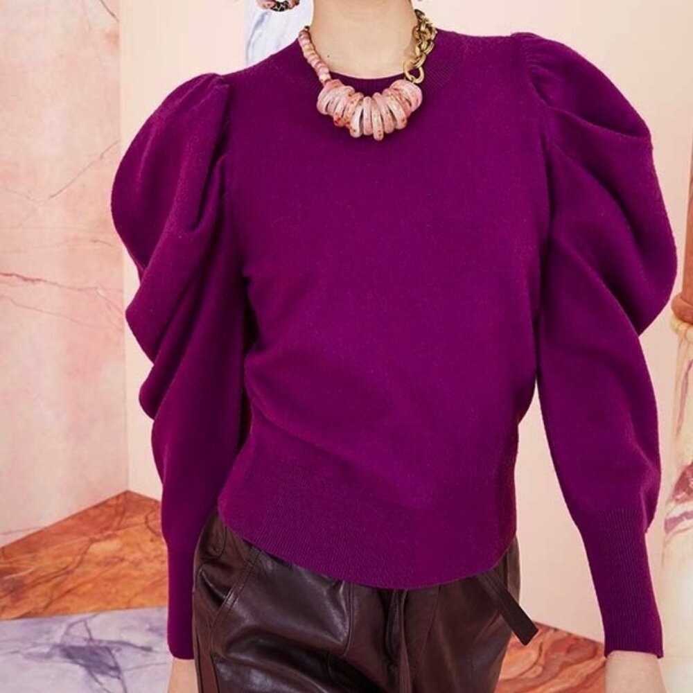 Ulla Johnson Marin Pullover Wool Puffed Sleeve Sweater